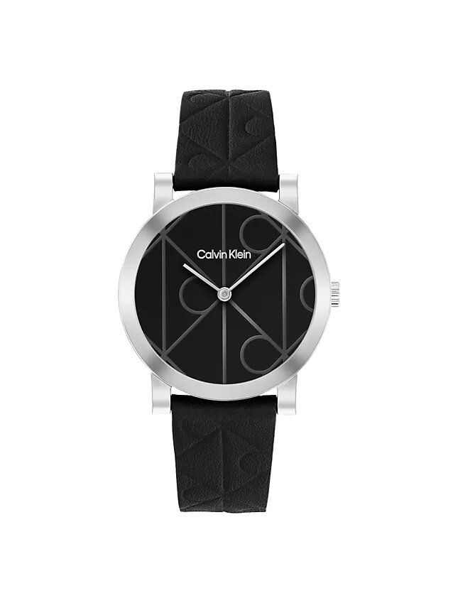 Allover Emblem Dial Leather Strap Watch Allover Emblem Dial Leather Strap Watch