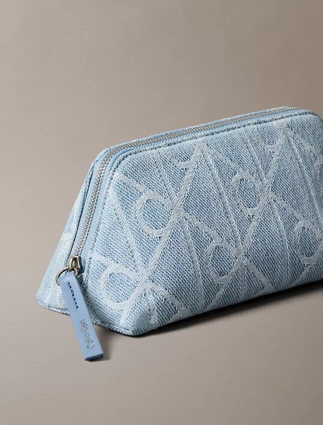 Allover Emblem Logo Denim Beauty Case Allover Emblem Logo Denim Beauty Case