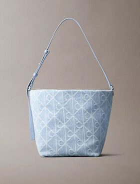 Allover Emblem Logo Denim Bucket Bag