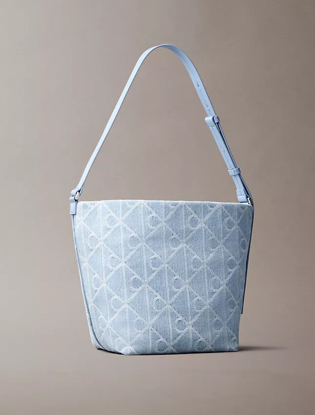 Allover Emblem Logo Denim Bucket Bag Allover Emblem Logo Denim Bucket Bag