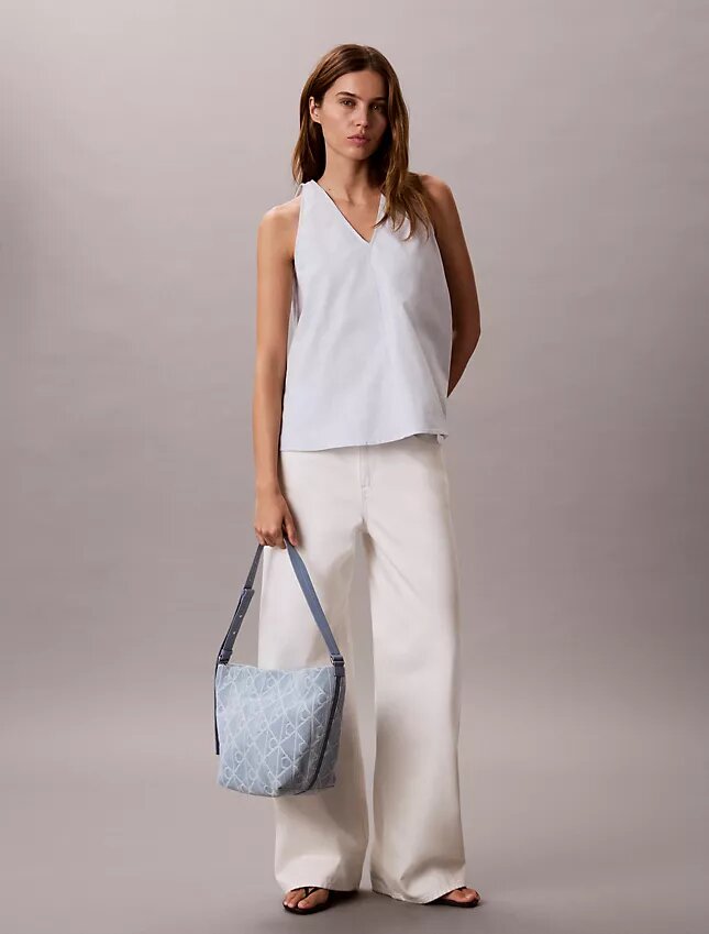 Allover Emblem Logo Denim Bucket Bag Allover Emblem Logo Denim Bucket Bag
