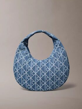 Allover Emblem Logo Denim Hobo Bag