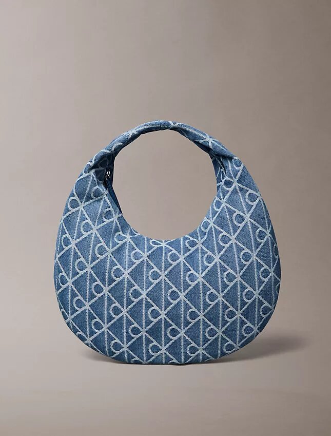 Allover Emblem Logo Denim Hobo Bag Allover Emblem Logo Denim Hobo Bag