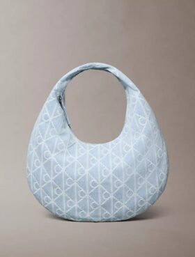 Allover Emblem Logo Denim Hobo Bag