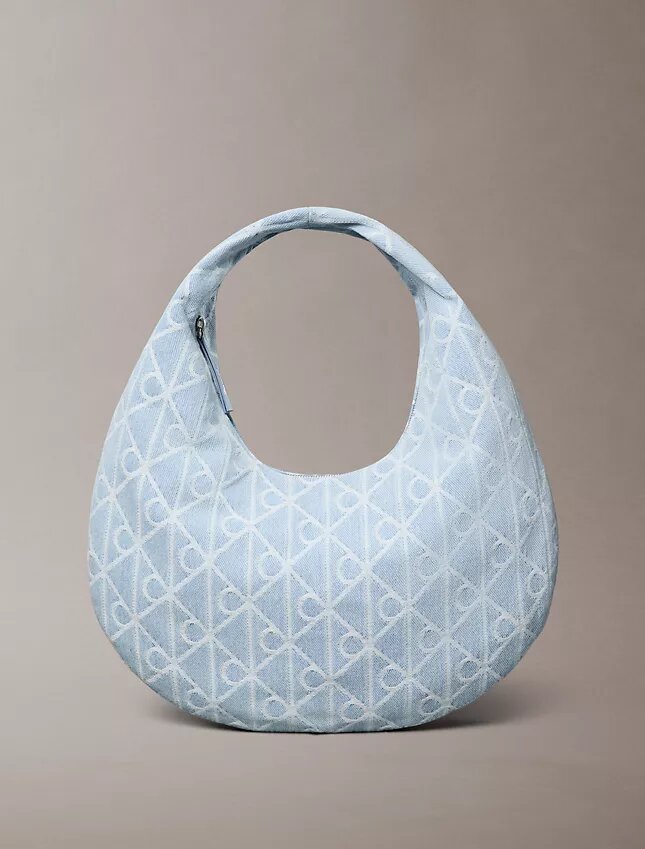 Allover Emblem Logo Denim Hobo Bag Allover Emblem Logo Denim Hobo Bag