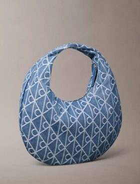 Allover Emblem Logo Denim Hobo Bag