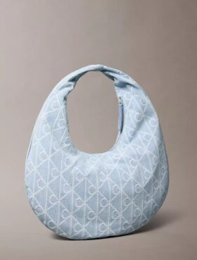 Allover Emblem Logo Denim Hobo Bag