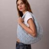 Allover Emblem Logo Denim Hobo Bag Allover Emblem Logo Denim Hobo Bag