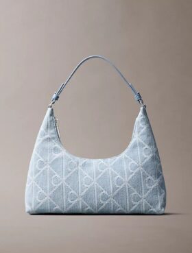 Allover Emblem Logo Denim Shoulder Bag