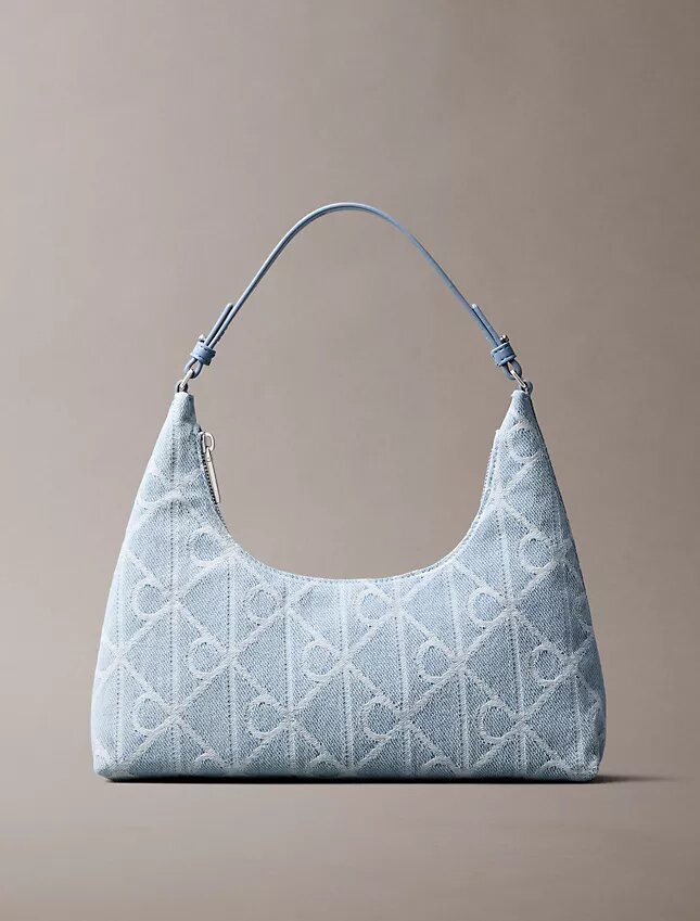Allover Emblem Logo Denim Shoulder Bag Allover Emblem Logo Denim Shoulder Bag