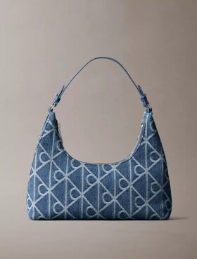 Allover Emblem Logo Denim Shoulder Bag