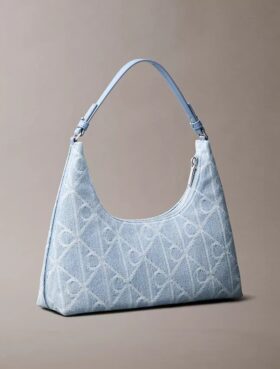 Allover Emblem Logo Denim Shoulder Bag