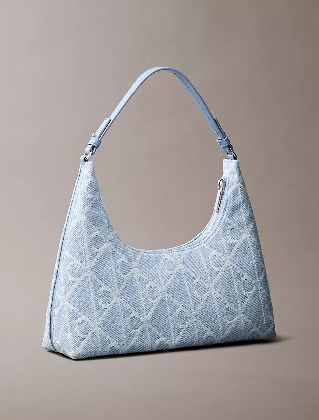 Allover Emblem Logo Denim Shoulder Bag Allover Emblem Logo Denim Shoulder Bag