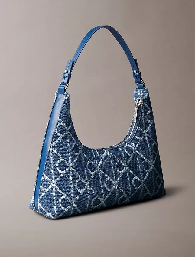Allover Emblem Logo Denim Shoulder Bag Allover Emblem Logo Denim Shoulder Bag