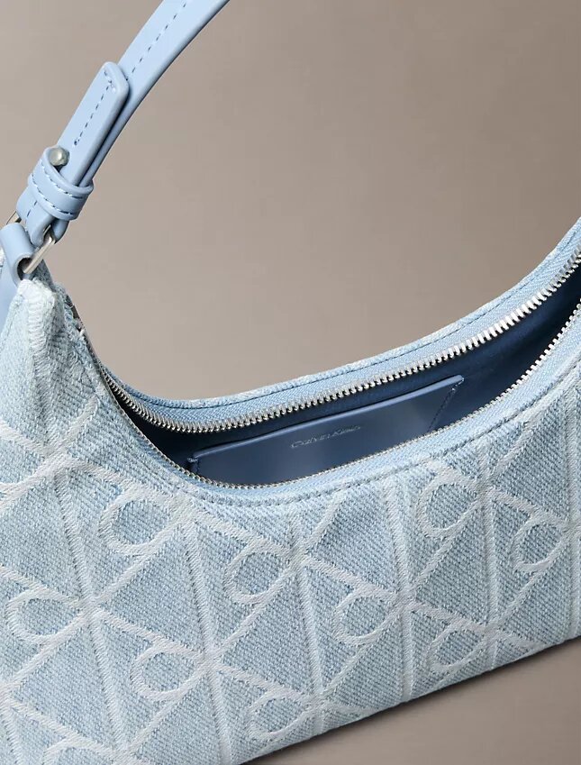 Allover Emblem Logo Denim Shoulder Bag Allover Emblem Logo Denim Shoulder Bag