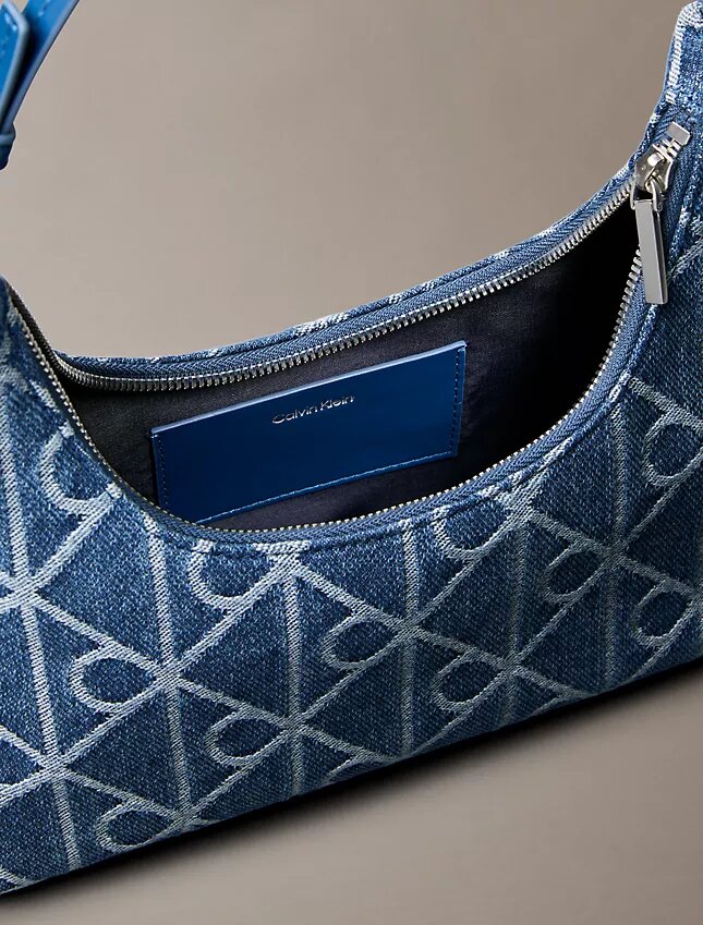 Allover Emblem Logo Denim Shoulder Bag Allover Emblem Logo Denim Shoulder Bag