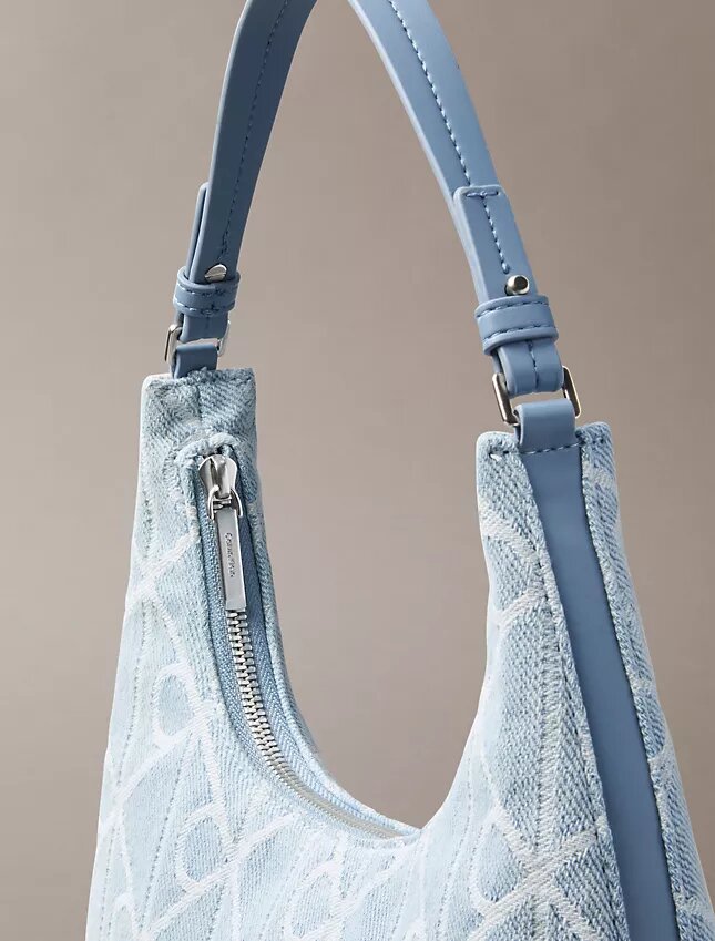 Allover Emblem Logo Denim Shoulder Bag Allover Emblem Logo Denim Shoulder Bag