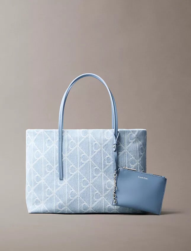 Allover Emblem Logo Denim Small Tote Bag Allover Emblem Logo Denim Small Tote Bag