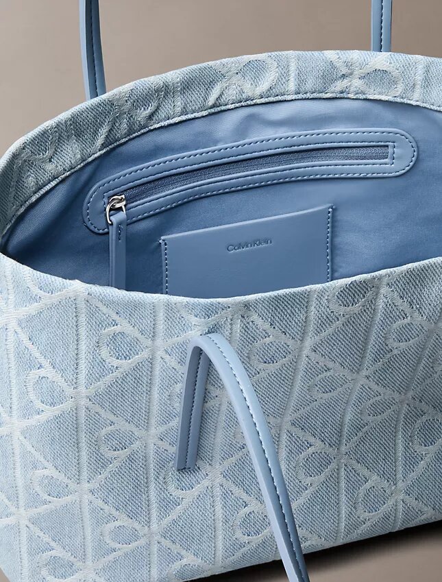 Allover Emblem Logo Denim Small Tote Bag Allover Emblem Logo Denim Small Tote Bag