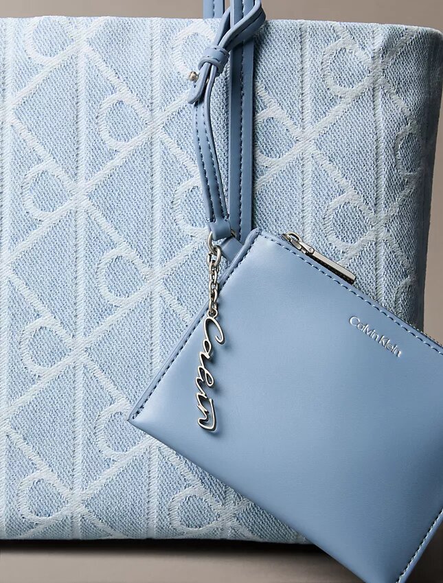 Allover Emblem Logo Denim Small Tote Bag Allover Emblem Logo Denim Small Tote Bag