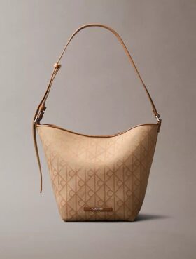 Allover Emblem Logo Jacquard Bucket Bag with Pouch