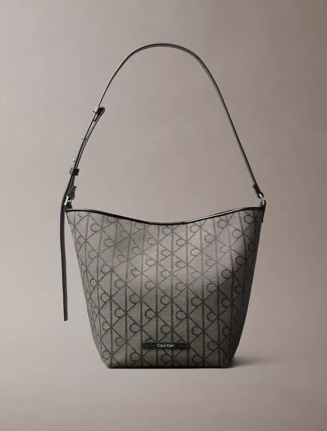 Allover Emblem Logo Jacquard Bucket Bag with Pouch Allover Emblem Logo Jacquard Bucket Bag with Pouch