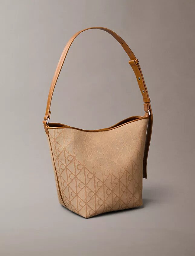 Allover Emblem Logo Jacquard Bucket Bag with Pouch Allover Emblem Logo Jacquard Bucket Bag with Pouch
