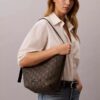 Allover Emblem Logo Jacquard Bucket Bag with Pouch Allover Emblem Logo Jacquard Bucket Bag with Pouch