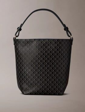 Allover Emblem Logo Small Bucket Bag with Pouch