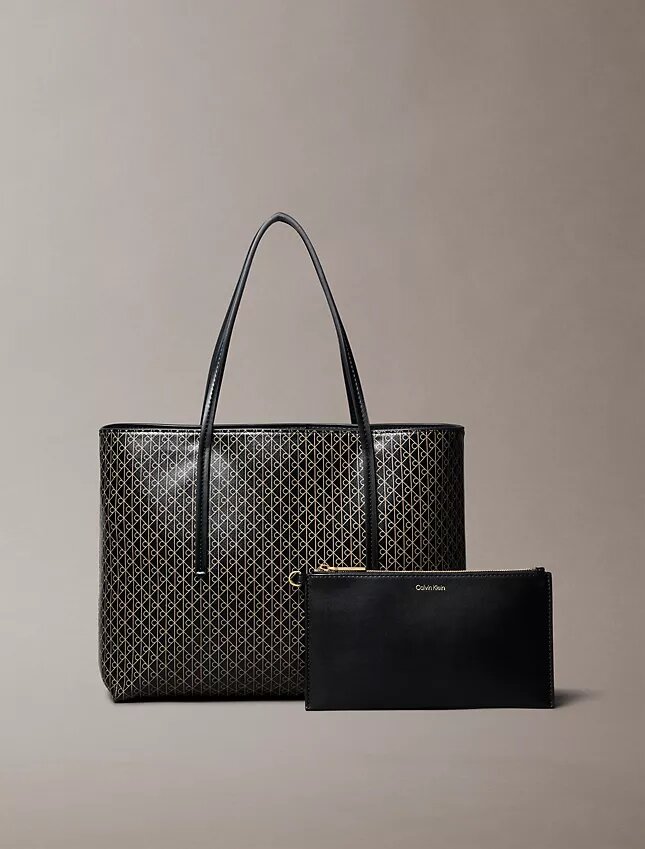 Allover Emblem Logo Small Tote Bag with Pouch Allover Emblem Logo Small Tote Bag with Pouch