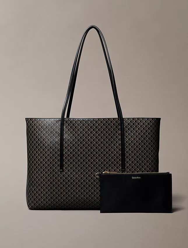 Allover Emblem Logo Tote Bag with Pouch Allover Emblem Logo Tote Bag with Pouch