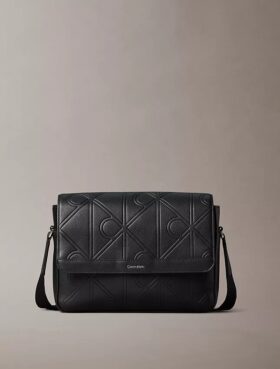 Allover Embossed Emblem Messenger Bag Allover Embossed Emblem Messenger Bag