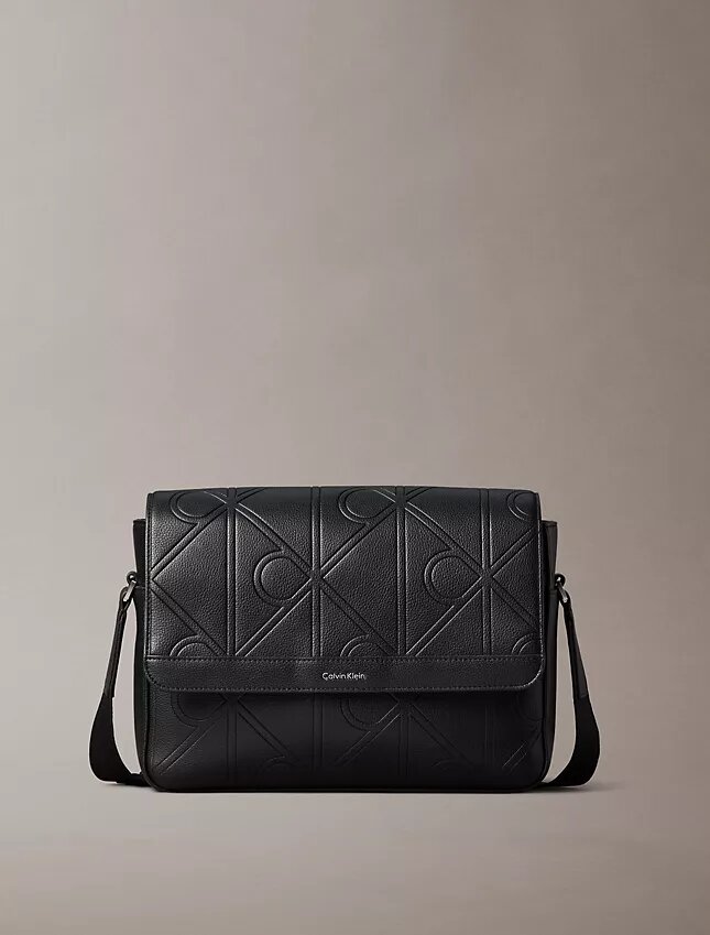 Allover Embossed Emblem Messenger Bag Allover Embossed Emblem Messenger Bag