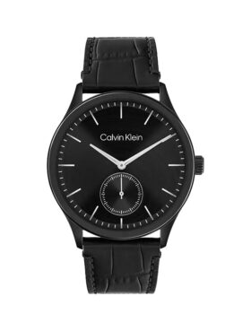 Brushed Dial Leather Strap Watch