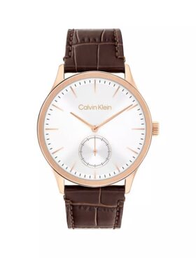 Brushed Dial Leather Strap Watch