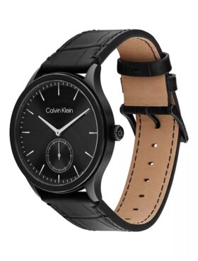 Brushed Dial Leather Strap Watch
