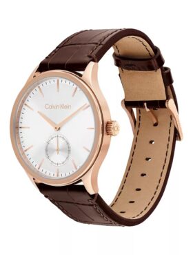 Brushed Dial Leather Strap Watch