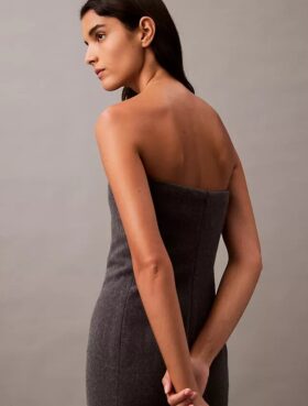 Brushed Wool Blend Strapless Dress