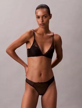 Ck Black Floral Lace Lightly Lined Plunge Bra