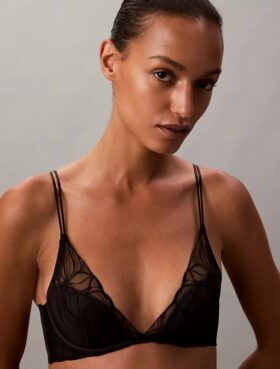Ck Black Floral Lace Lightly Lined Plunge Bra