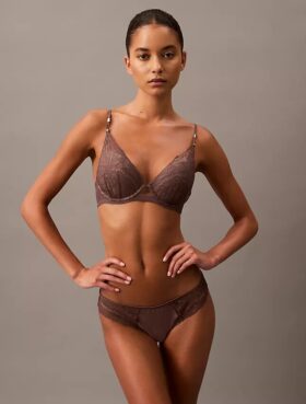 Ck Black Floral Lace Push up Plunge Bra