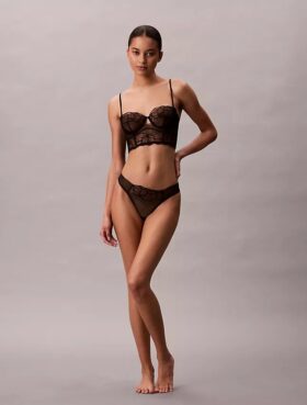 Ck Black Floral Lace Thong