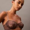 Ck Black Floral Lace Unlined Balconette Bra