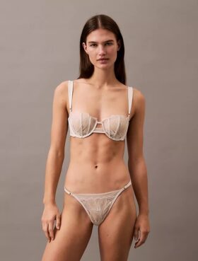 Ck Black Floral Lace Unlined Balconette Bra
