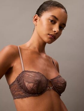 Ck Black Floral Lace Unlined Balconette Bra