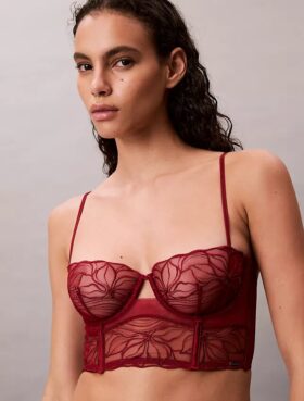 Ck Black Floral Lace Unlined Balconette Bra
