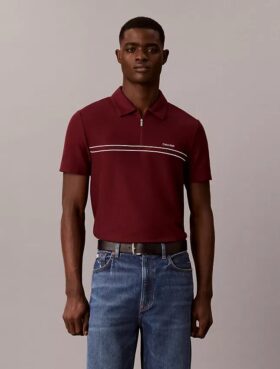 Contrast Piping Quarter Zip Polo Shirt
