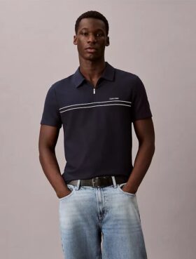 Contrast Piping Quarter Zip Polo Shirt