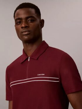 Contrast Piping Quarter Zip Polo Shirt