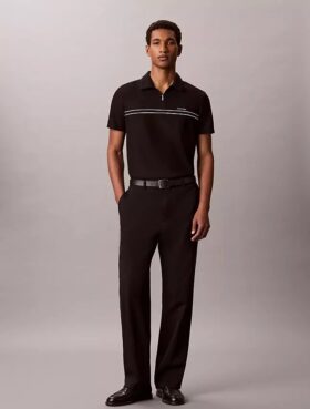 Contrast Piping Quarter Zip Polo Shirt